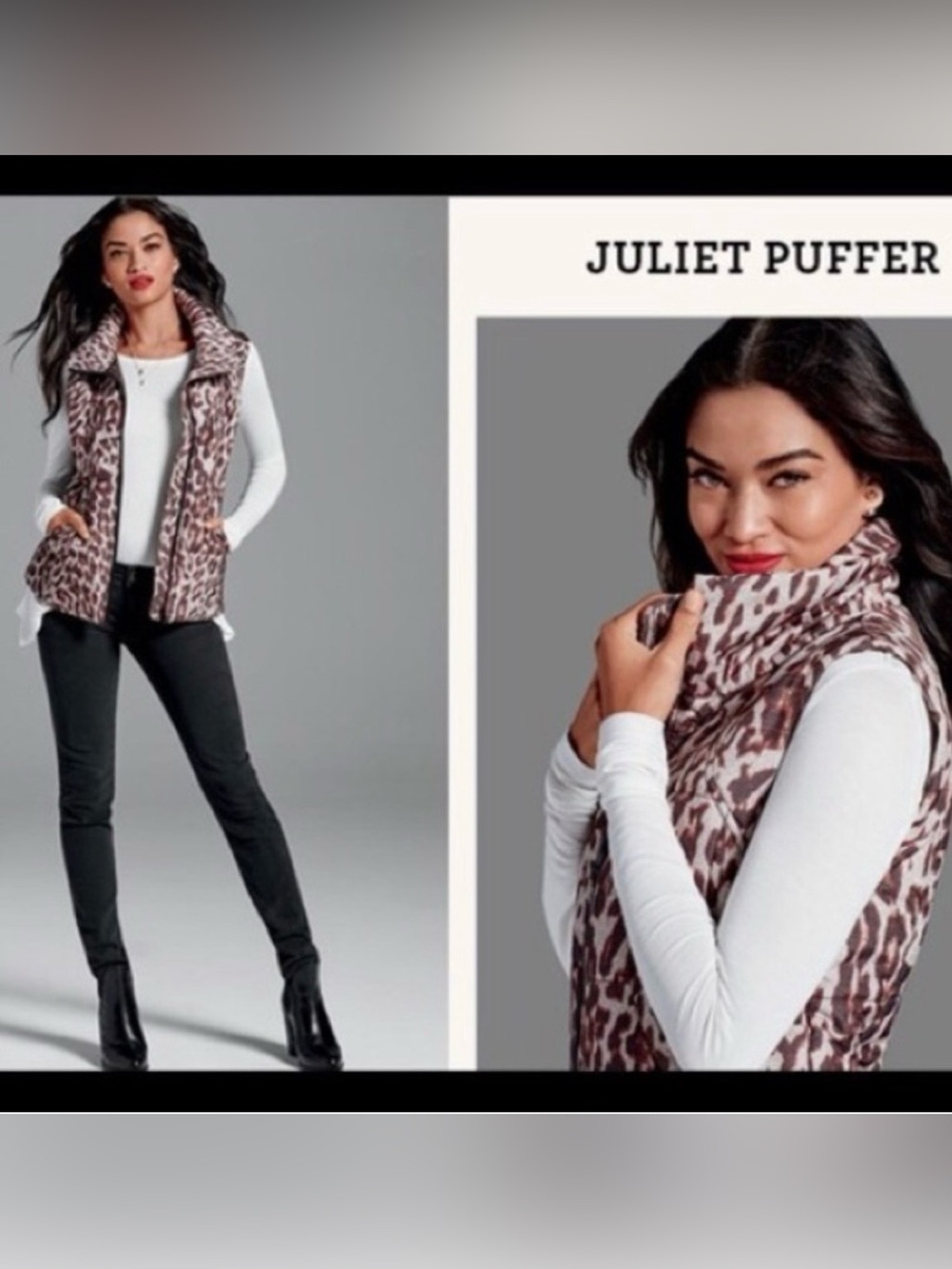 Cabi Juliet Animal Print Quilted Puffer Vest Size Medium